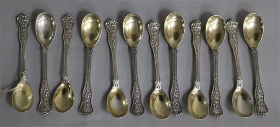 A set of twelve late 19th century sterling silver egg spoons, by Tiffany & Co, New York.